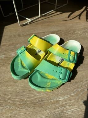 Birkenstock Green and Yellow Two-Tone EVA Slide Sandals